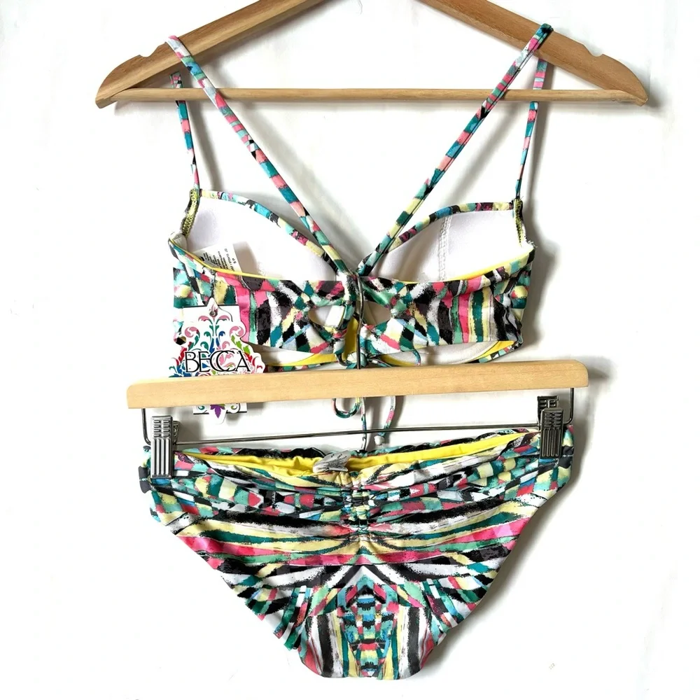 BECCA By Rebecca Virtue Paisley 2 Piece Bikini Top Bottom Set Yellow Size Small